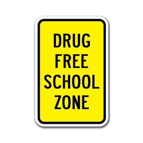 Safety Sign, 12 in Height, Aluminum, 18 in Length, Drug Free - Drug FSZ 1